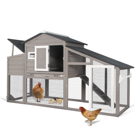 Chicken Coop with Run Wooden Backyard Hen House Indoor & Outdoor for 2-3 Chickens, Grey