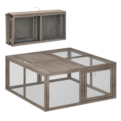Chicken Coop Rabbit Hutch, 45.5" Wooden Chicken Run Hen House Duck Coop, Small Animal Poultry Cage Outdoor with Openable Roof and Side Door (Grey)