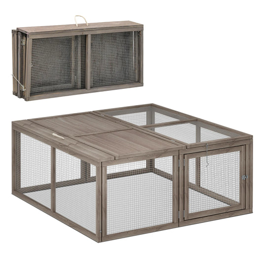 Chicken Coop Rabbit Hutch, 45.5" Wooden Chicken Run Hen House Duck Coop, Small Animal Poultry Cage Outdoor with Openable Roof and Side Door (Grey)