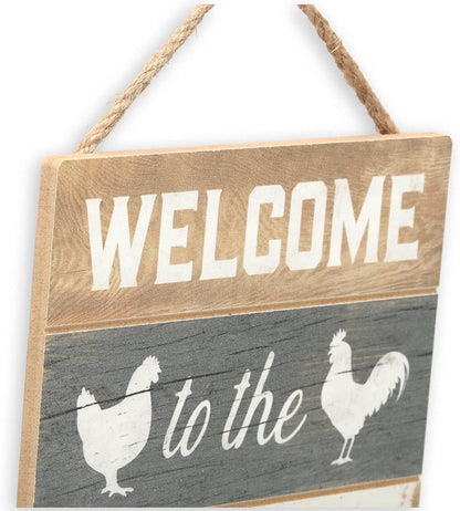 Welcome to the Coop Hanging Sign - Small Farmhouse Chicken Wall Decor for Chicken Coop, Sun Room or Entryway