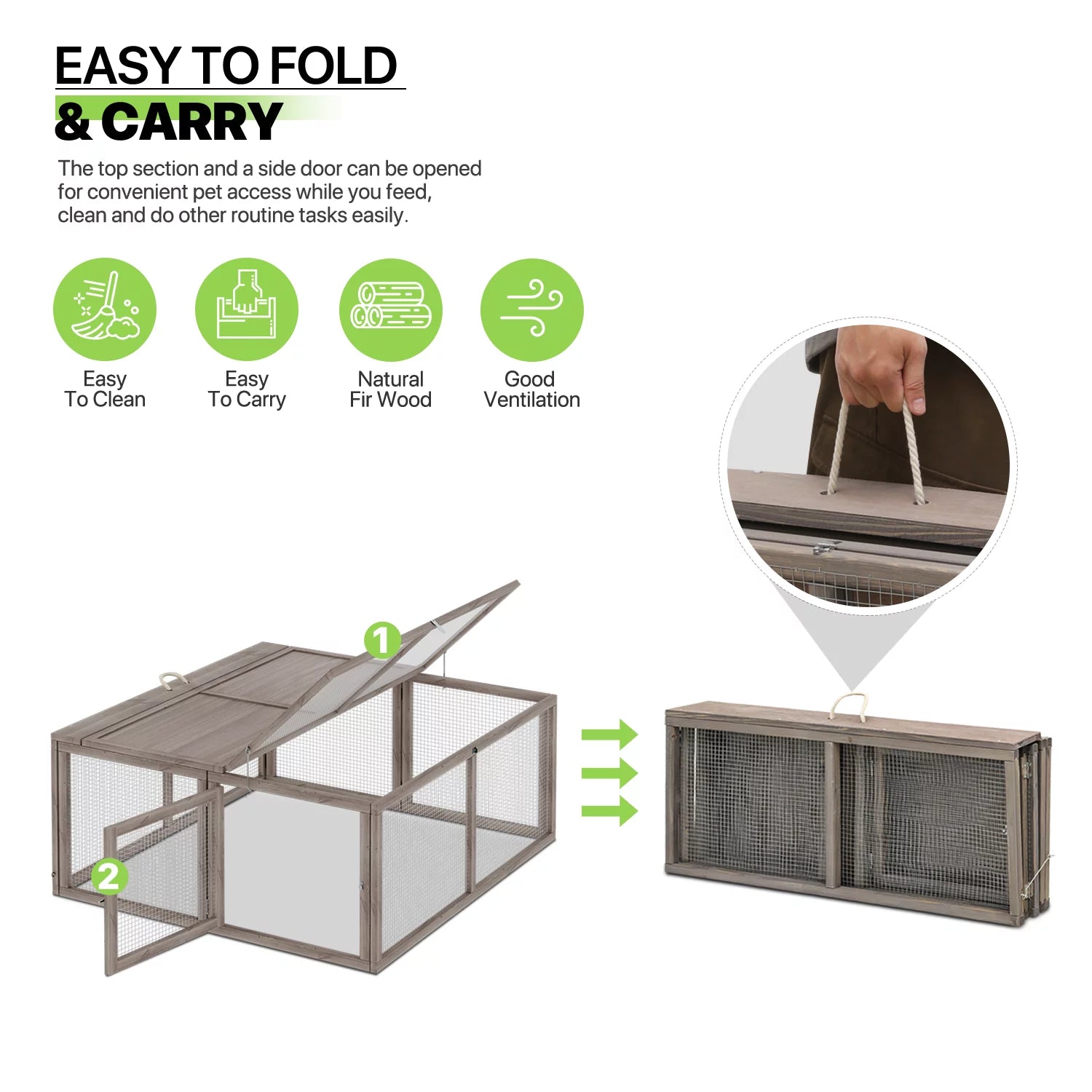 Chicken Coop Rabbit Hutch, 45.5" Wooden Chicken Run Hen House Duck Coop, Small Animal Poultry Cage Outdoor with Openable Roof and Side Door (Grey)