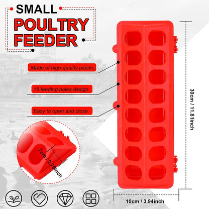 4 Plastic Flip Top Bird Small Poultry Feeder for Pigeon Chicken Feeder Small Poultry Feeder Drinker Duckling Quail Feeder No Mess No Waste Multihole Birds Feeding Dish Dispenser (Red)