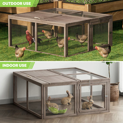 Chicken Coop Rabbit Hutch, 45.5" Wooden Chicken Run Hen House Duck Coop, Small Animal Poultry Cage Outdoor with Openable Roof and Side Door (Grey)