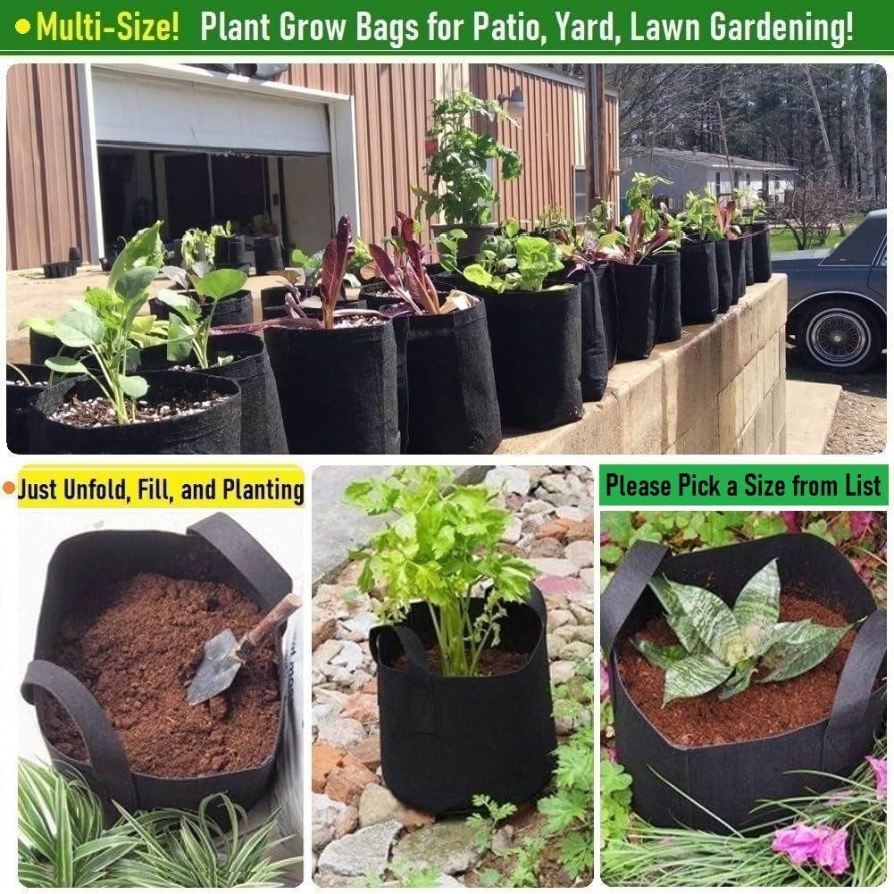 5-Pack 5 Gallon Thickened Plant Grow Bags (12X10 Inch) Nonwoven Fabric Plant Pots for Tomato,Potato Planter,Flower Pots,Herbs Veggies Planter Bags,Garden Pot,Barrel Planter,Garden Plant Bags W/ Gloves