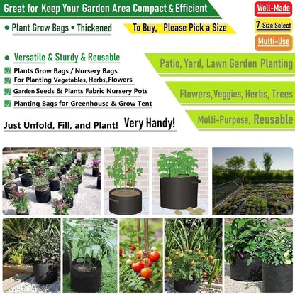 5-Pack 5 Gallon Thickened Plant Grow Bags (12X10 Inch) Nonwoven Fabric Plant Pots for Tomato,Potato Planter,Flower Pots,Herbs Veggies Planter Bags,Garden Pot,Barrel Planter,Garden Plant Bags W/ Gloves