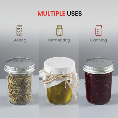 Glass Regular Mouth Mason Jars, 8 Oz Jars with Silver Metal Airtight Lids for Meal Prep, Dry Food Storage, Canning, Drinking, for Overnight Oats, Jelly, Spices, Salads, Yogurt (6 Pack)