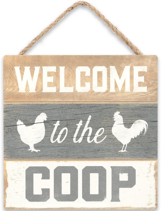 Welcome to the Coop Hanging Sign - Small Farmhouse Chicken Wall Decor for Chicken Coop, Sun Room or Entryway