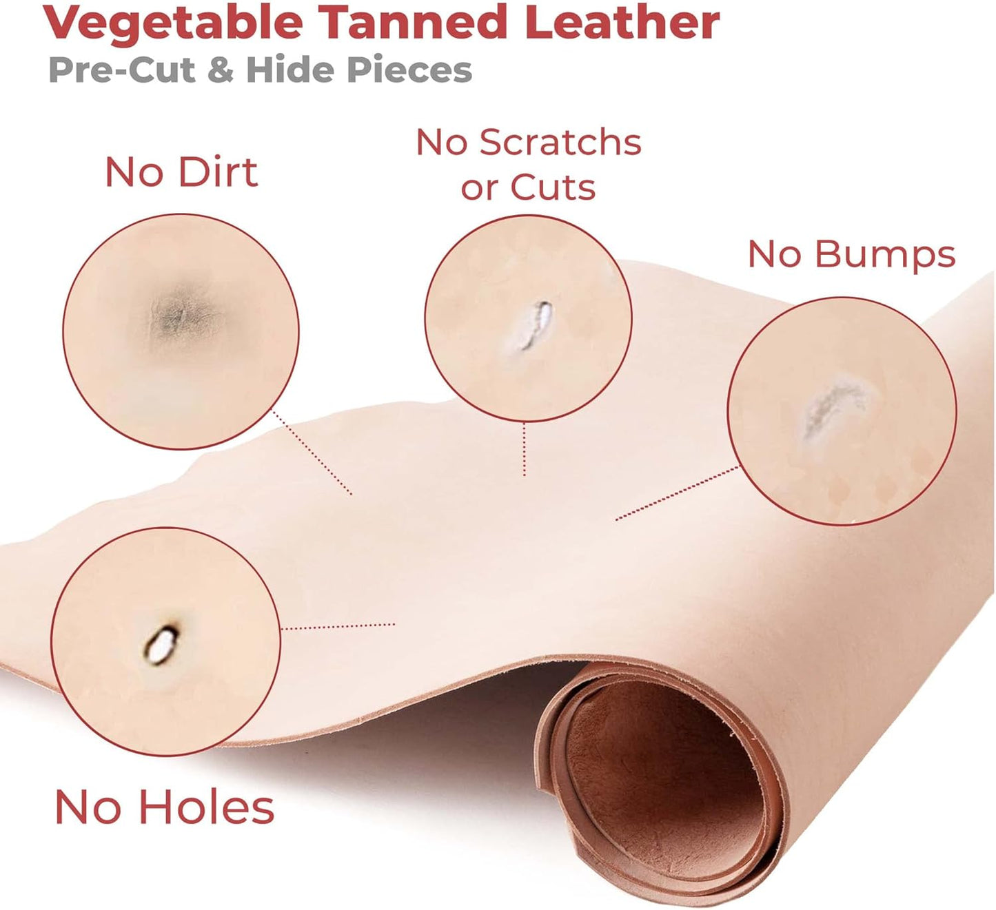 ELW 2-3 Oz (1-1.4Mm) Thickness Weight Pre-Cut 4-6 SQ FT Vegetable Tanned Leather Cowhide Grade AB Full Grain Leather for Tooling, Carving, Engraving, Molding, Embossing, Stamping, & Dyeing