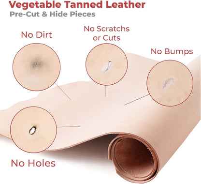 ELW 2-3 Oz (1-1.4Mm) Thickness Weight Pre-Cut 4-6 SQ FT Vegetable Tanned Leather Cowhide Grade AB Full Grain Leather for Tooling, Carving, Engraving, Molding, Embossing, Stamping, & Dyeing