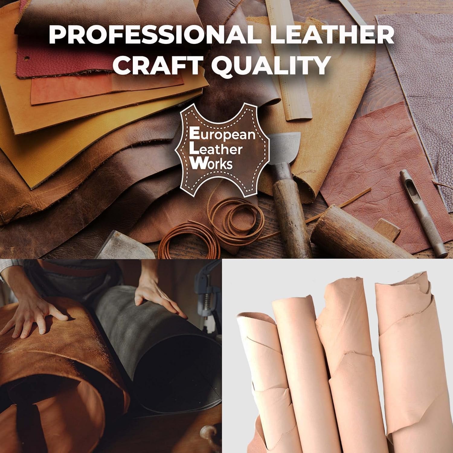 ELW 2-3 Oz (1-1.4Mm) Thickness Weight Pre-Cut 4-6 SQ FT Vegetable Tanned Leather Cowhide Grade AB Full Grain Leather for Tooling, Carving, Engraving, Molding, Embossing, Stamping, & Dyeing