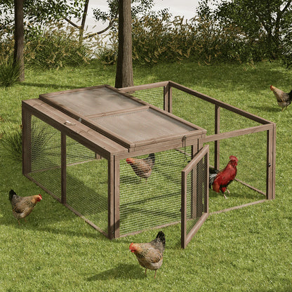 Chicken Coop Rabbit Hutch, 45.5" Wooden Chicken Run Hen House Duck Coop, Small Animal Poultry Cage Outdoor with Openable Roof and Side Door (Grey)